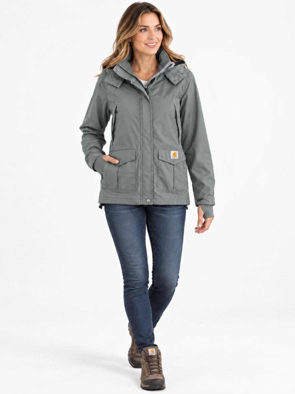 Carhartt Women’s Shoreline Storm Defender Jacket XS Gray Green Waterproof 102382